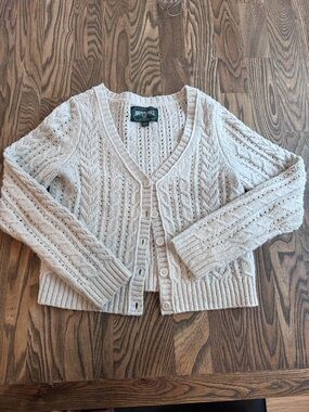 American Eagle Outfitters Beige Cable Knit V-Neck Button Cardigan
